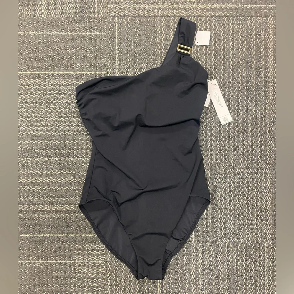 NWT Amoressa by Miraclesuit Gemini Black One Shoulder One Piece Size 10 - Picture 3 of 9